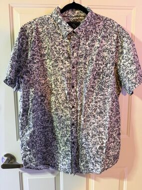 21 Men  Short Sleeve Floral Button-Up Shirt - Gray/White- XL